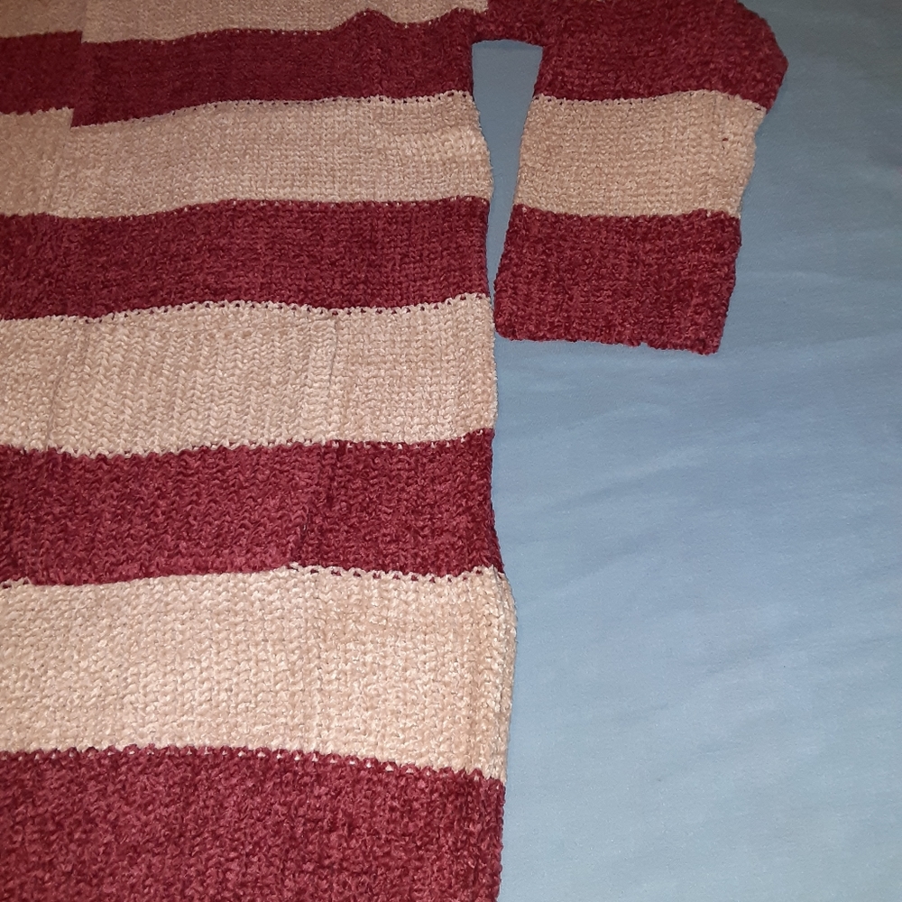 ODDY Taupe/Burgundy Stripe Cardigan Sweater - Picture 11 of 11